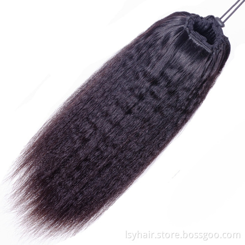 Natural African Girl Kinky Straight Human Hair Drawstring Ponytail Clip In Hair Extensions Natural Color Puff Ponytail Products